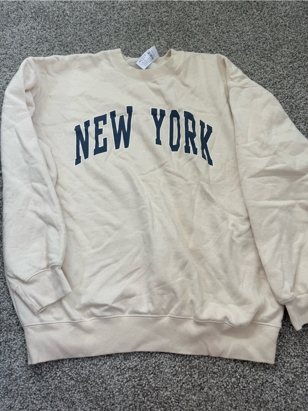Brandy Melville Cream Crewneck with Navy "New York" Lettering